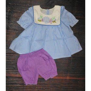 Boutique Seashells Starfish Girls Gingham Tunic & Shorts Outfit Set